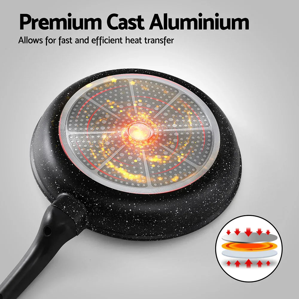 5-Star Chef Non Stick Frying Pan Cast Aluminium Steak Skillet BBQ Cookware 30cm - Mekamart Australia