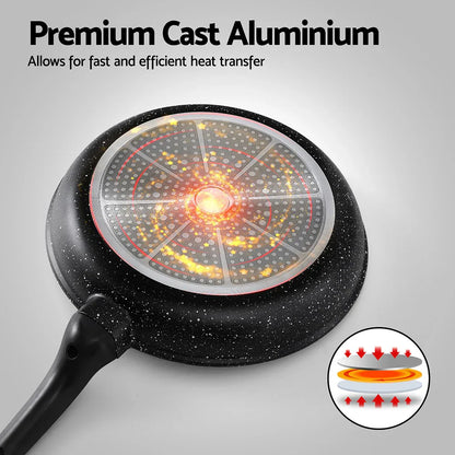 5-Star Chef Non Stick Frying Pan Cast Aluminium Steak Skillet BBQ Cookware 30cm - Mekamart Australia