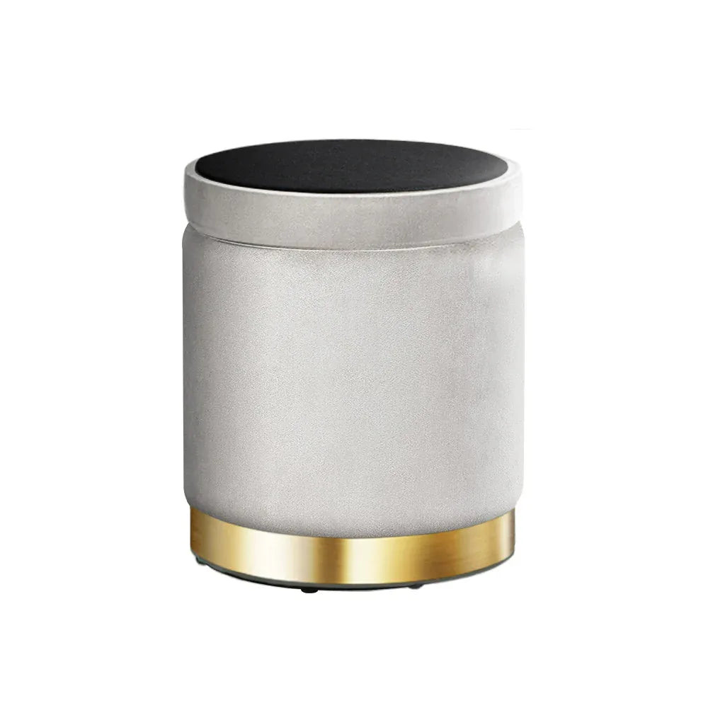 Artiss Ottoman Storage Foot Stool Round Velvet Grey - Mekamart Australia