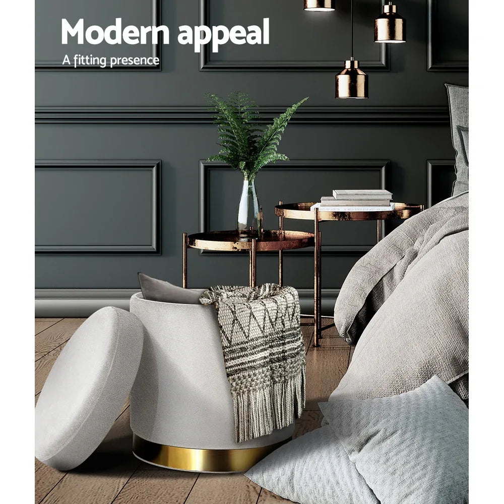 Artiss Ottoman Storage Foot Stool Round Velvet Grey - Mekamart Australia