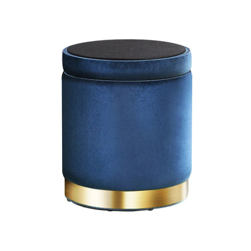Artiss Ottoman Storage Foot Stool Round Velvet Navy - Mekamart Australia