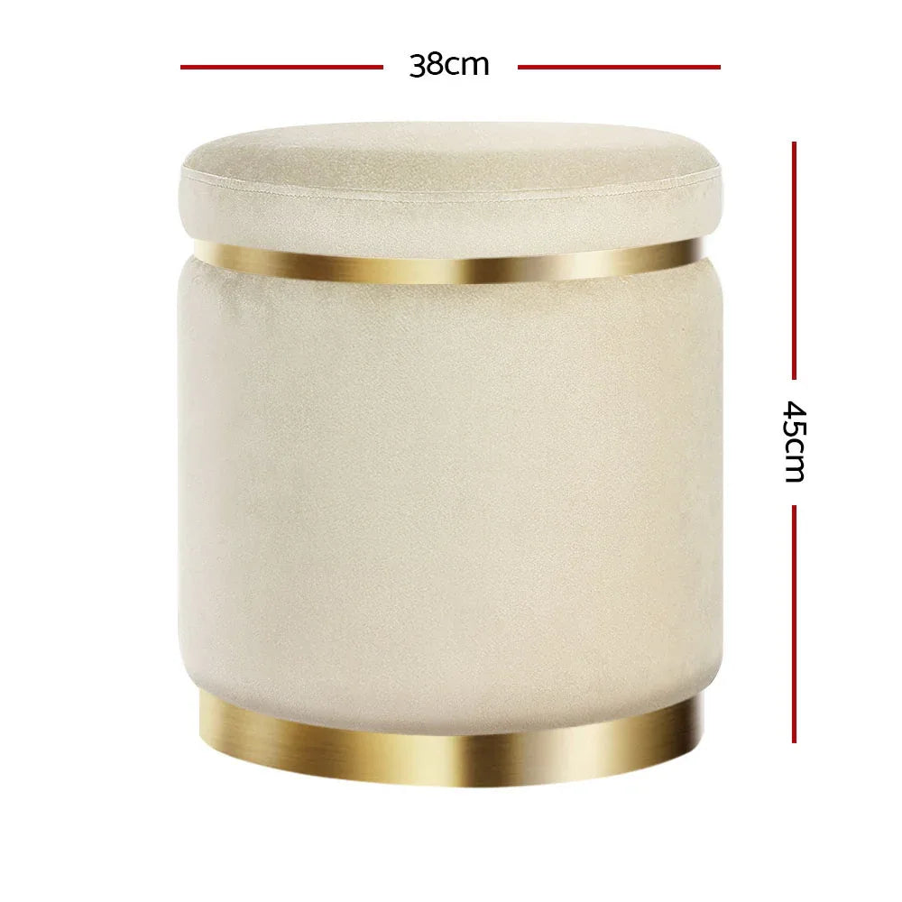 Artiss Ottoman Foot Stool Round Velvet Cream - Mekamart Australia