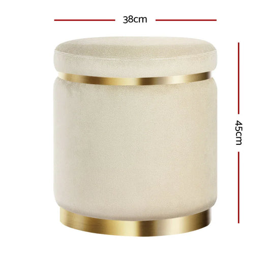 Artiss Ottoman Foot Stool Round Velvet Cream - Mekamart Australia