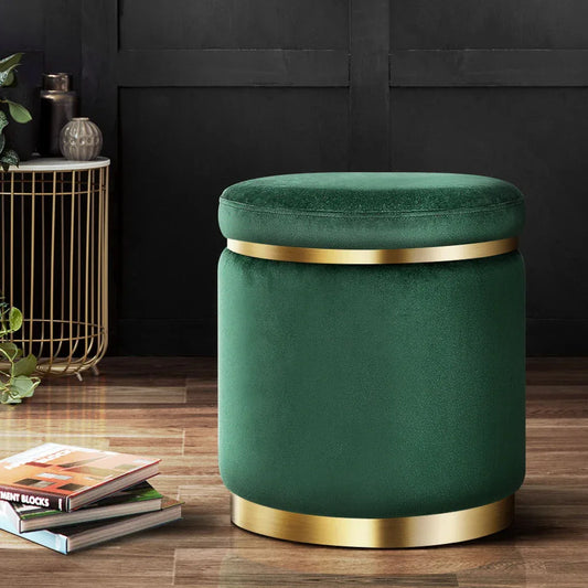 Artiss Ottoman Foot Stool Round Velvet Green - Mekamart Australia