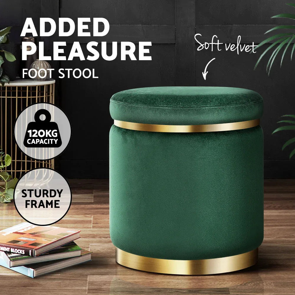 Artiss Ottoman Foot Stool Round Velvet Green - Mekamart Australia
