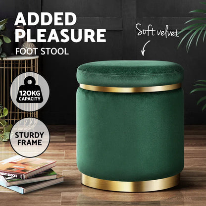 Artiss Ottoman Foot Stool Round Velvet Green - Mekamart Australia