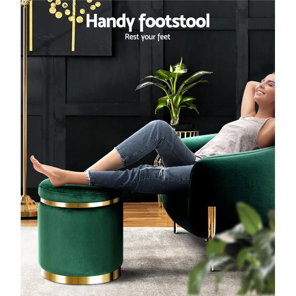 Artiss Ottoman Foot Stool Round Velvet Green - Mekamart Australia