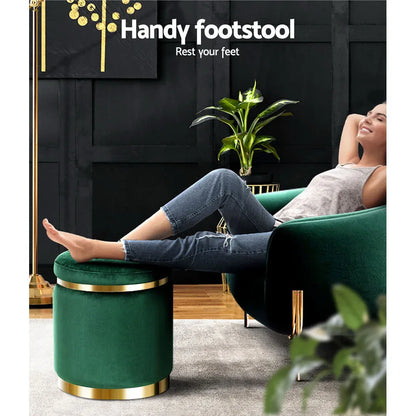 Artiss Ottoman Foot Stool Round Velvet Green - Mekamart Australia