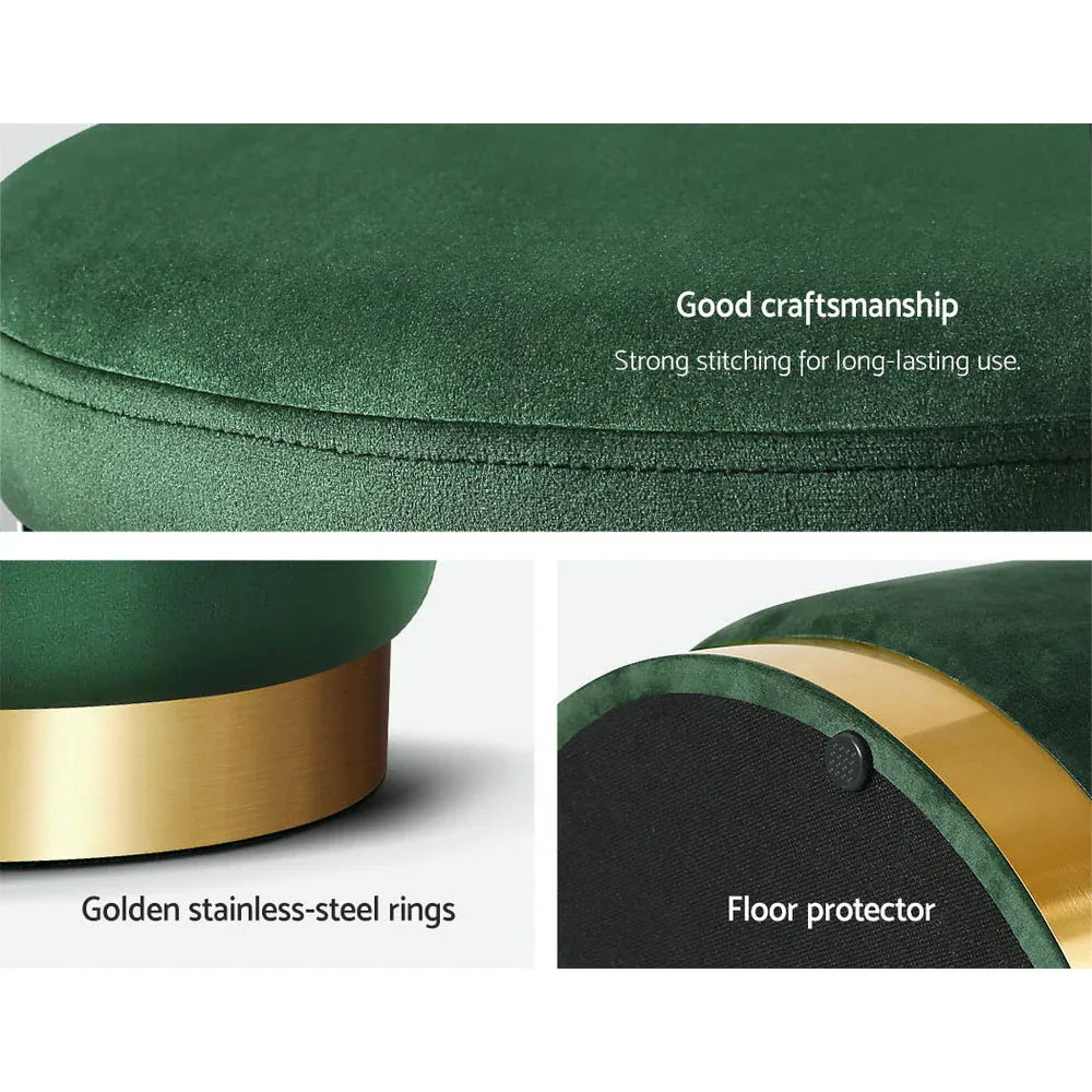Artiss Ottoman Foot Stool Round Velvet Green - Mekamart Australia