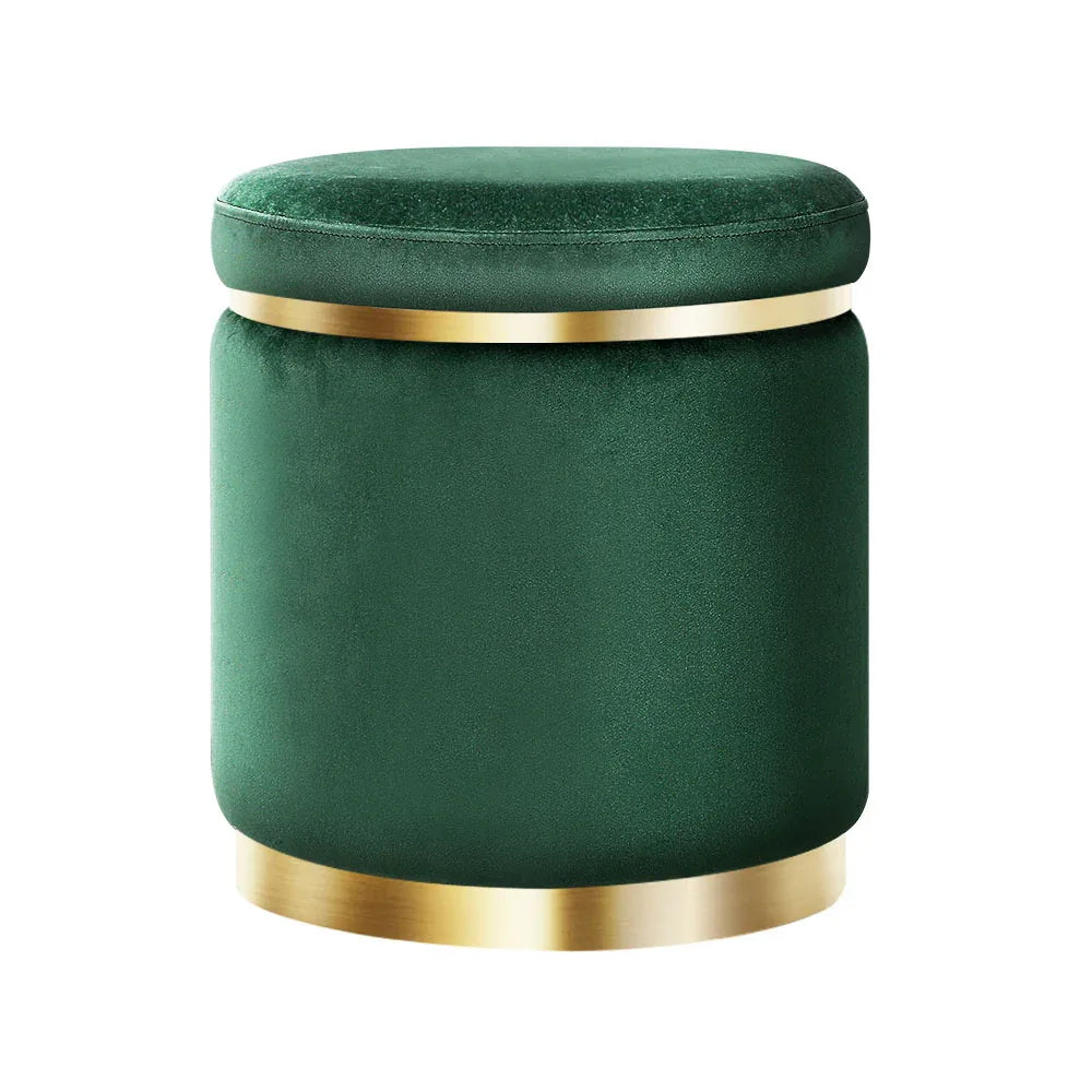 Artiss Ottoman Foot Stool Round Velvet Green - Mekamart Australia