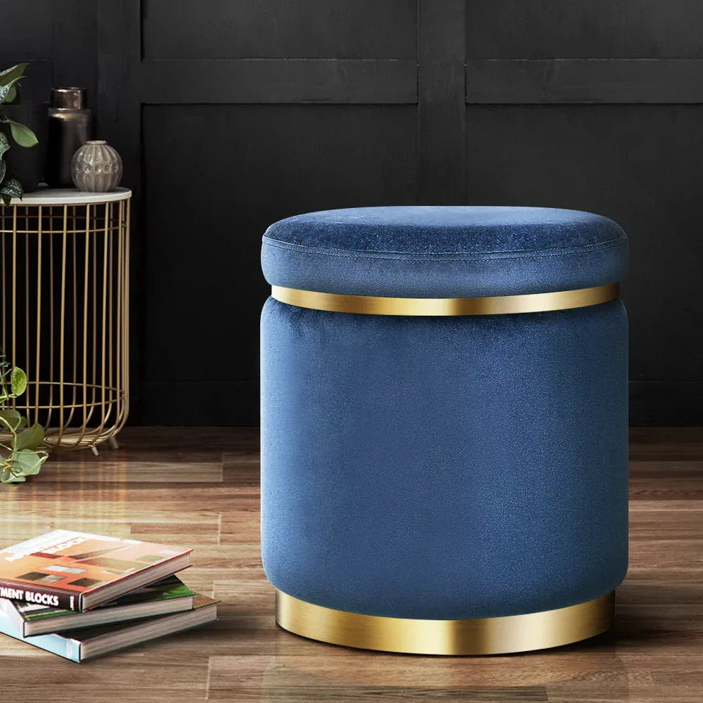 Artiss Ottoman Foot Stool Round Velvet Navy - Mekamart Australia