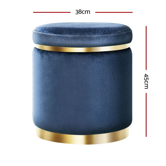 Artiss Ottoman Foot Stool Round Velvet Navy - Mekamart Australia