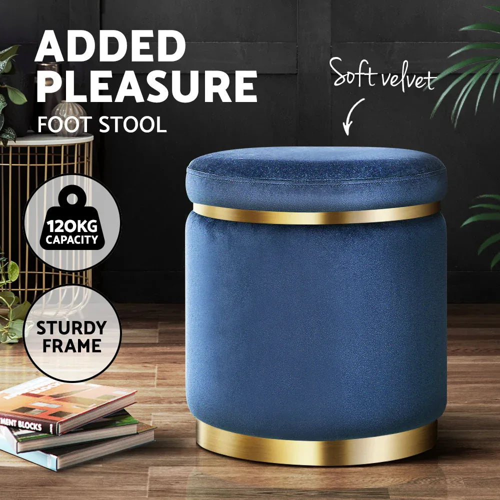 Artiss Ottoman Foot Stool Round Velvet Navy - Mekamart Australia