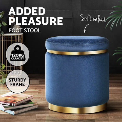 Artiss Ottoman Foot Stool Round Velvet Navy - Mekamart Australia