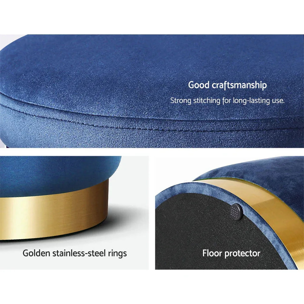 Artiss Ottoman Foot Stool Round Velvet Navy - Mekamart Australia