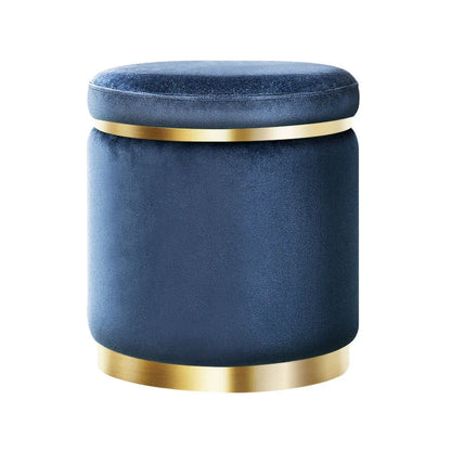 Artiss Ottoman Foot Stool Round Velvet Navy - Mekamart Australia