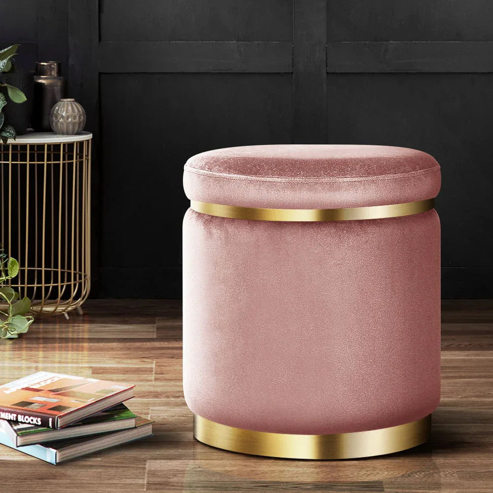 Artiss Ottoman Foot Stool Round Velvet Pink - Mekamart Australia