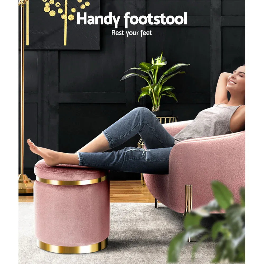 Artiss Ottoman Foot Stool Round Velvet Pink - Mekamart Australia