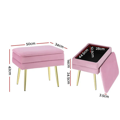 Artiss Ottoman Storage Foot Stool Vanity Velvet Pink - Mekamart Australia