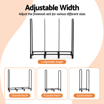 Gardeon Firewood Rack 120cm Wood Rack 3 Sizes Firewood Storage with Tools Black