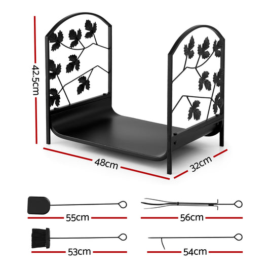 Gardeon Firewood Rack 48cm Wood Rack Firewood Storage Indoor Outdoor Black
