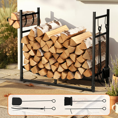 Gardeon Firewood Rack 84cm Wood Rack Firewood Storage Indoor Outdoor Black