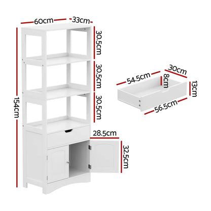 Artiss Bathroom Floor Storage Cabinet with 2 Drawers 3 Open Shelves 2 Doors White - Mekamart Australia