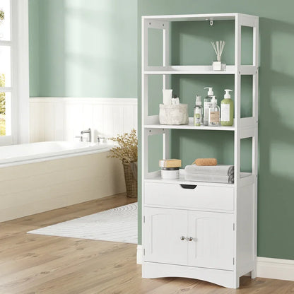 Artiss Bathroom Floor Storage Cabinet with 2 Drawers 3 Open Shelves 2 Doors White - Mekamart Australia