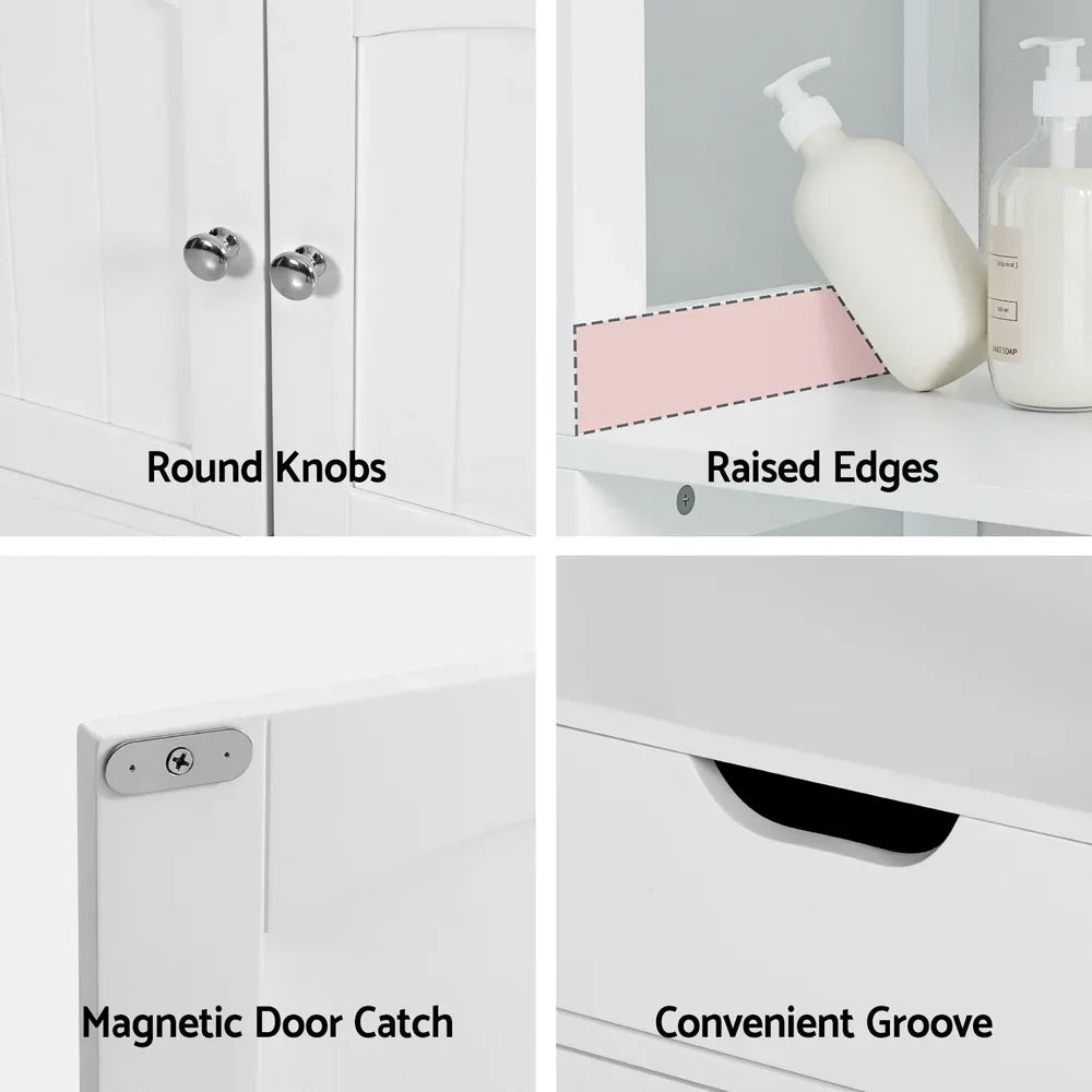Artiss Bathroom Floor Storage Cabinet with 2 Drawers 3 Open Shelves 2 Doors White - Mekamart Australia