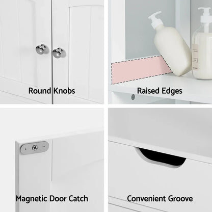 Artiss Bathroom Floor Storage Cabinet with 2 Drawers 3 Open Shelves 2 Doors White - Mekamart Australia