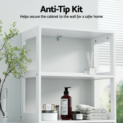 Artiss Bathroom Floor Storage Cabinet with 2 Drawers 3 Open Shelves 2 Doors White - Mekamart Australia
