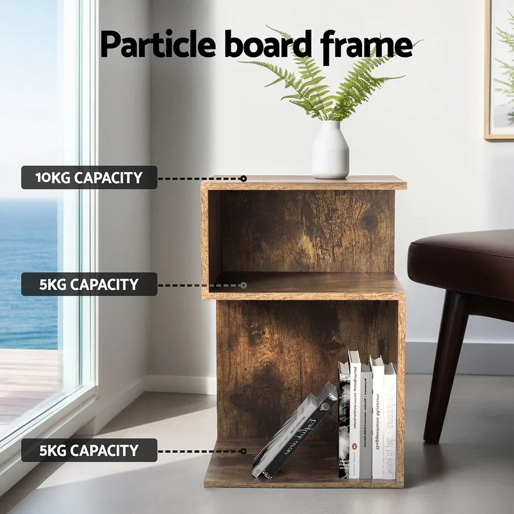 Artiss Bedside Table Shelves Side End Table Storage Nightstand Rust Oak UMENI - Mekamart Australia