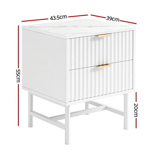 Artiss Bedside Table 2 Drawers - White - Mekamart Australia
