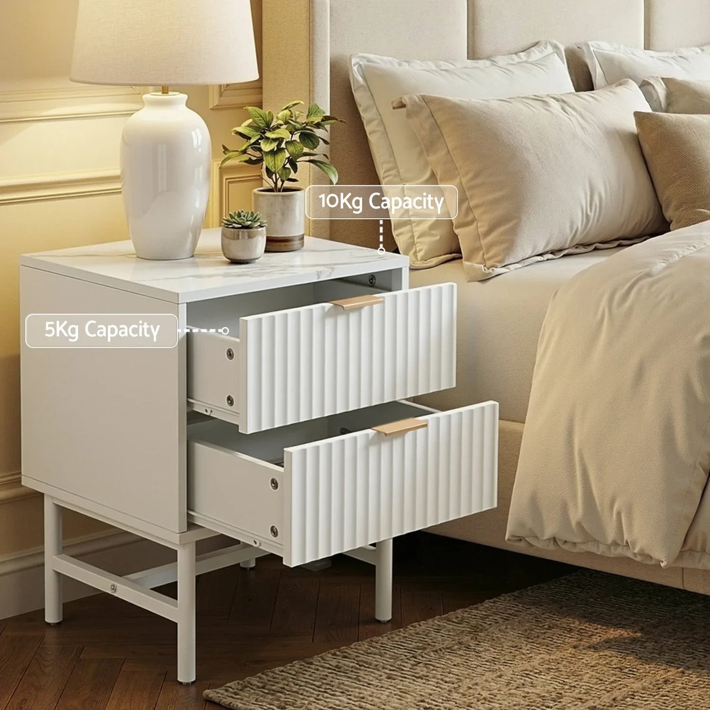 Artiss Bedside Table 2 Drawers - White - Mekamart Australia