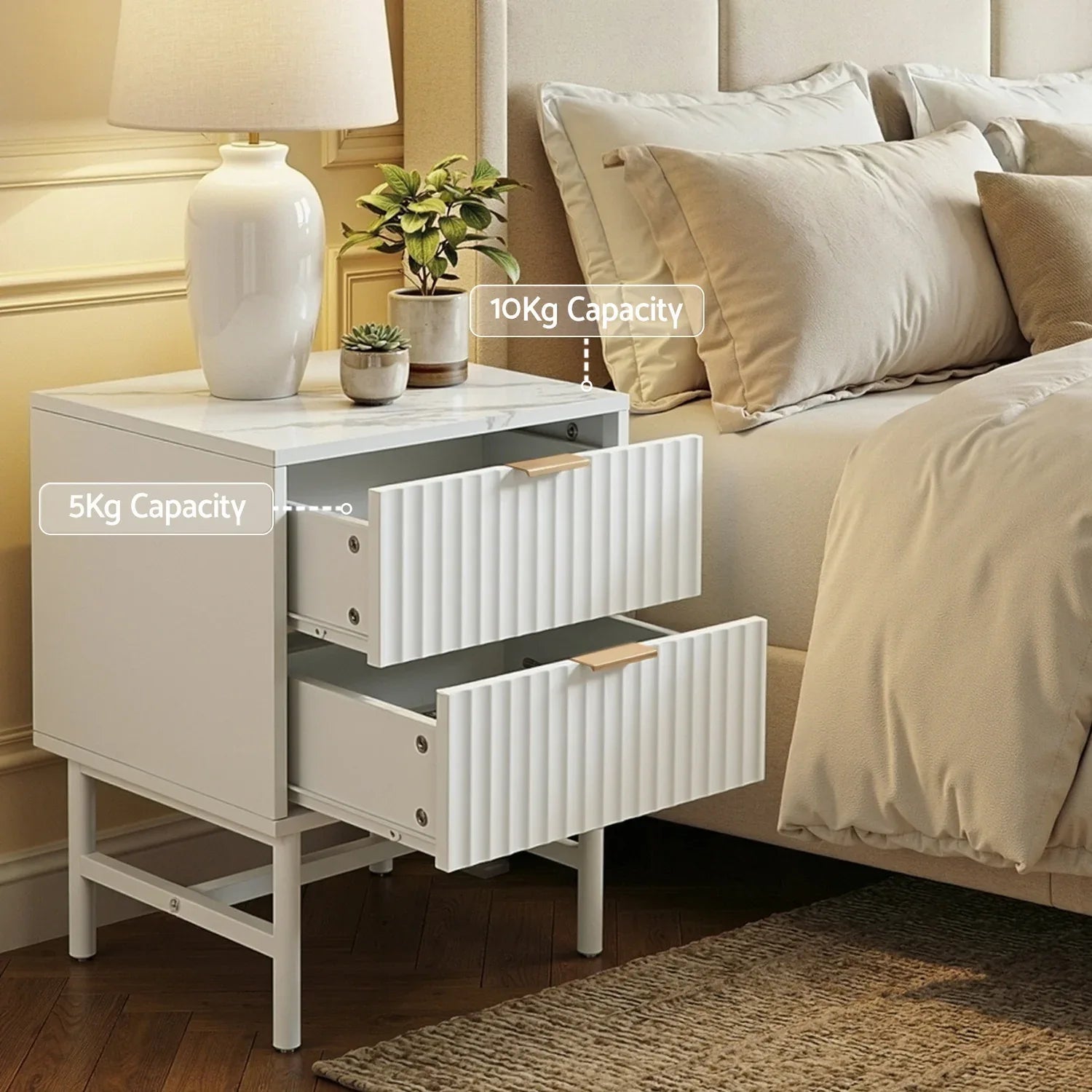 Artiss Bedside Table 2 Drawers - White - Mekamart Australia