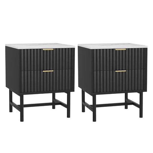 Artiss 2x Bedside Table 2 Drawers - Black