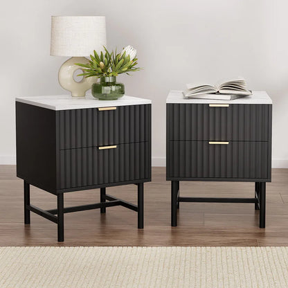 Artiss 2x Bedside Table 2 Drawers - Black