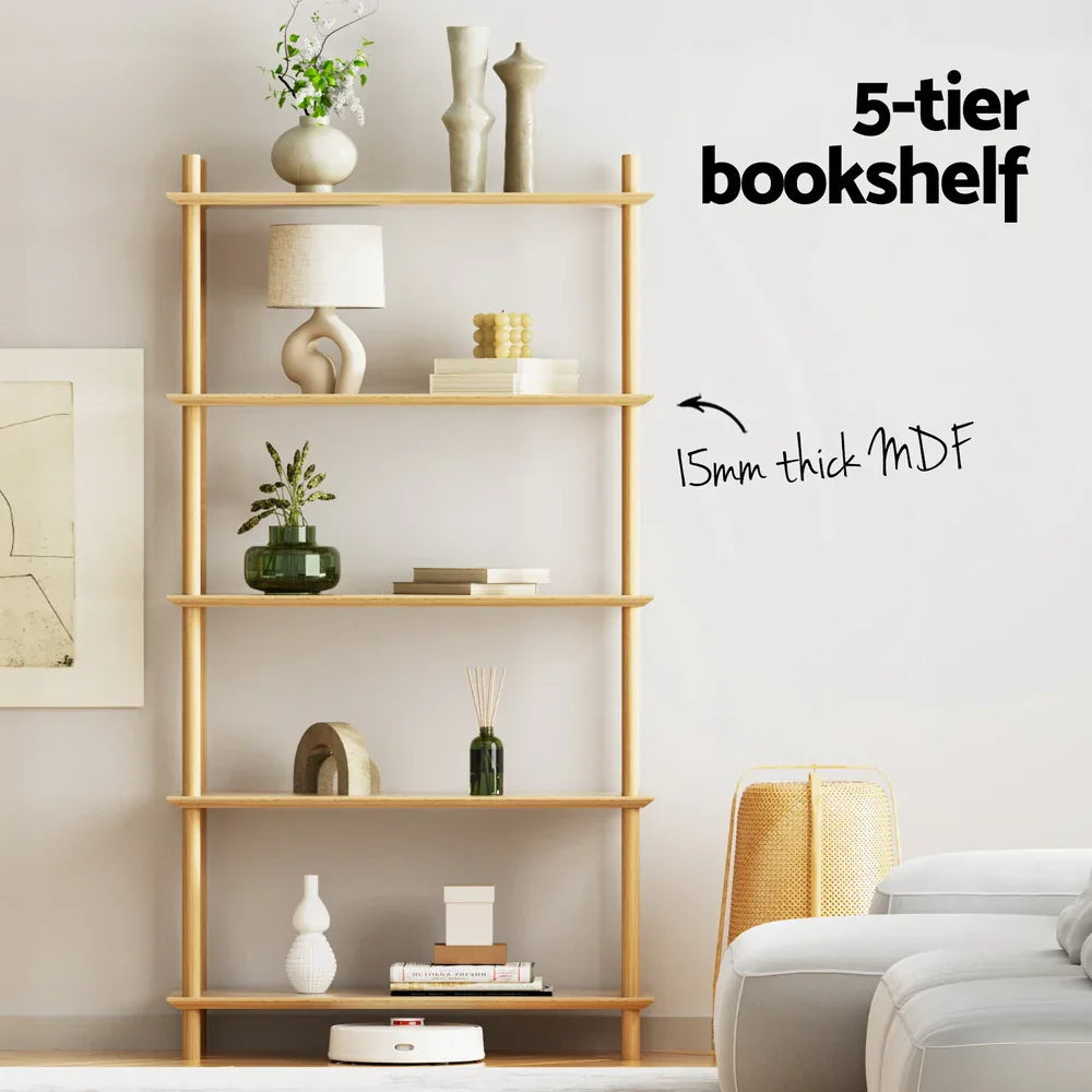 Artiss Bookshelf 5 Tiers Bookcase Display Shelves Wooden Storage Stand Rack Pine - Mekamart Australia