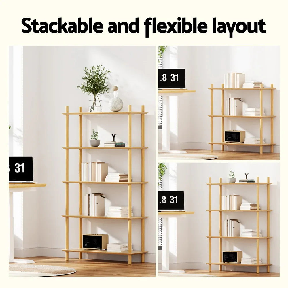 Artiss Bookshelf 5 Tiers Bookcase Display Shelves Wooden Storage Stand Rack Pine - Mekamart Australia