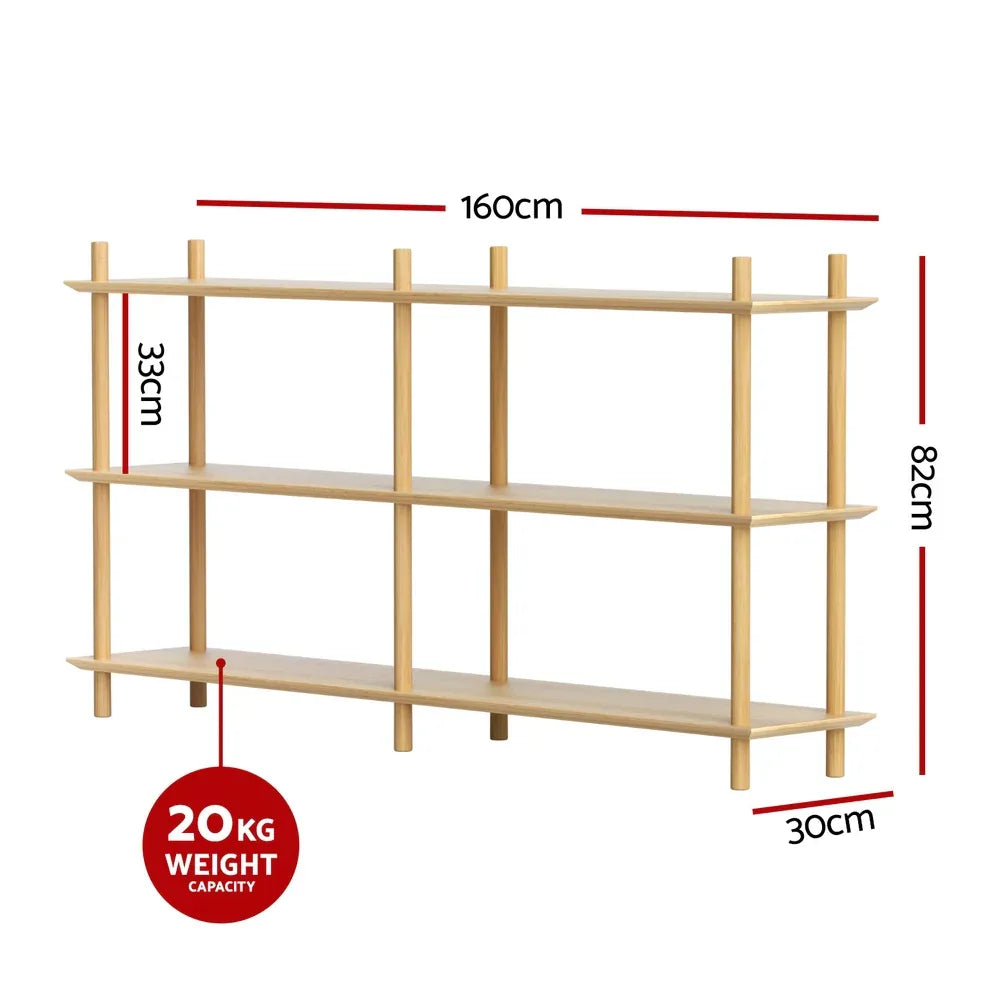 Artiss Bookshelf 3 Tiers Bookcase Display Shelves Wooden Storage Stand Rack Pine - Mekamart Australia