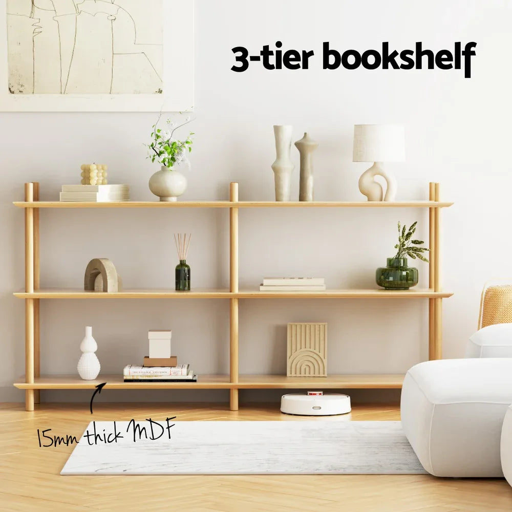Artiss Bookshelf 3 Tiers Bookcase Display Shelves Wooden Storage Stand Rack Pine - Mekamart Australia