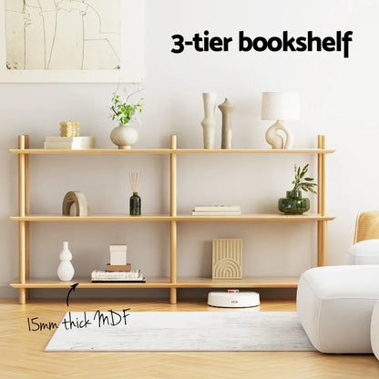 Artiss Bookshelf 3 Tiers Bookcase Display Shelves Wooden Storage Stand Rack Pine - Mekamart Australia