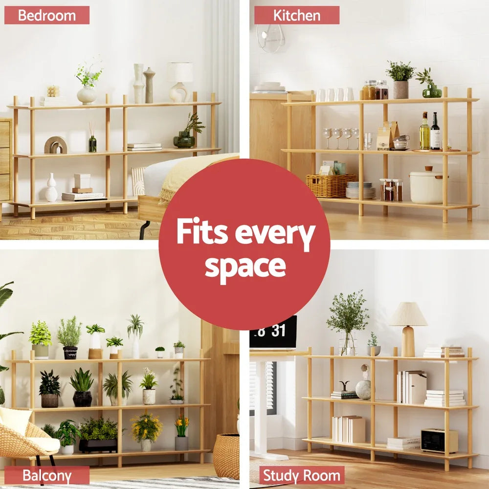 Artiss Bookshelf 3 Tiers Bookcase Display Shelves Wooden Storage Stand Rack Pine - Mekamart Australia