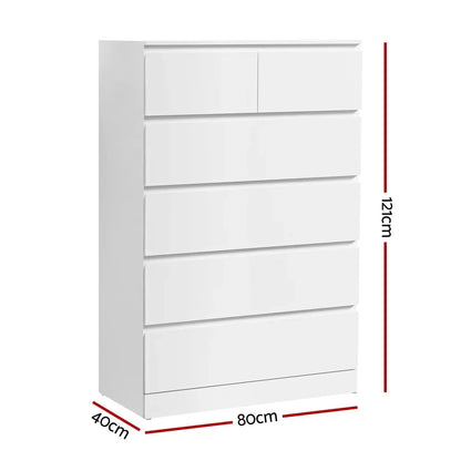 Artiss 6 Chest of Drawers - PEPE White - Mekamart Australia
