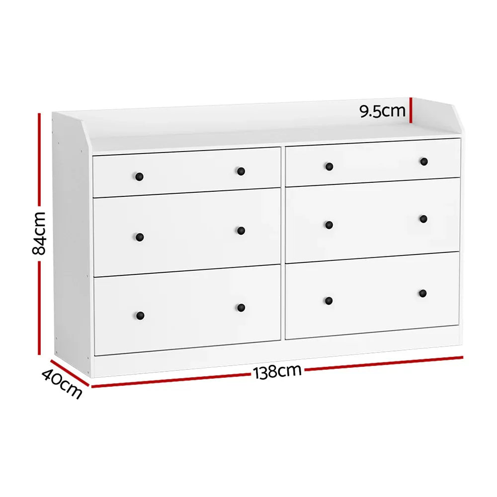 Artiss 6 Chest of Drawers - PETE White - Mekamart Australia