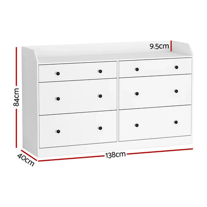 Artiss 6 Chest of Drawers - PETE White - Mekamart Australia