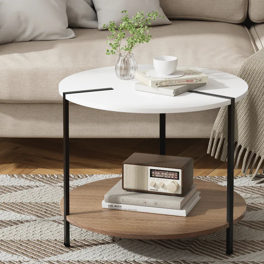 Artiss Coffee Table Side Table Round White Cedric - Mekamart Australia
