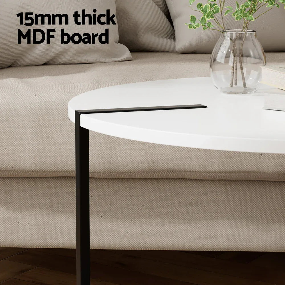 Artiss Coffee Table Side Table Round White Cedric - Mekamart Australia
