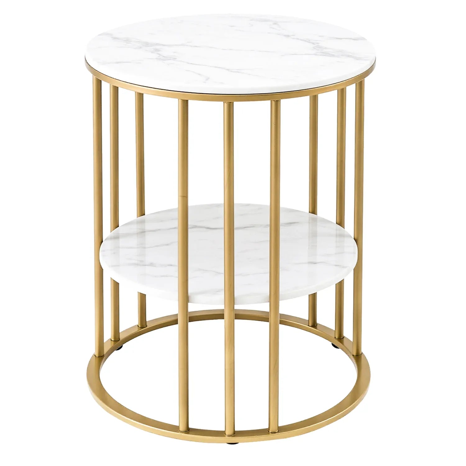 Artiss Coffee Table 2-Tier Round Marble Effect White&Gold - Mekamart Australia