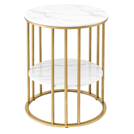 Artiss Coffee Table 2-Tier Round Marble Effect White&Gold - Mekamart Australia